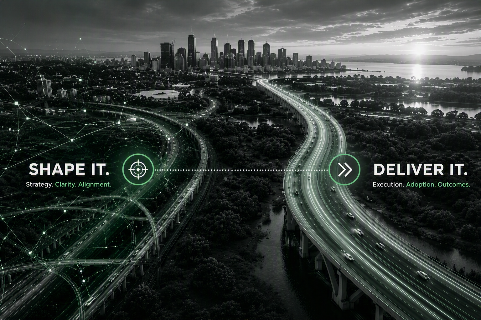 Melbourne cityscape with the MethodWerx tagline Shape it. Deliver it.